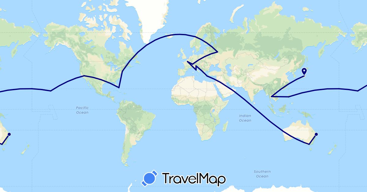 TravelMap itinerary: driving in Australia, Bahamas, Switzerland, France, Greece, Italy, Japan, Norway, Philippines, Russia, Thailand, United States (Asia, Europe, North America, Oceania)